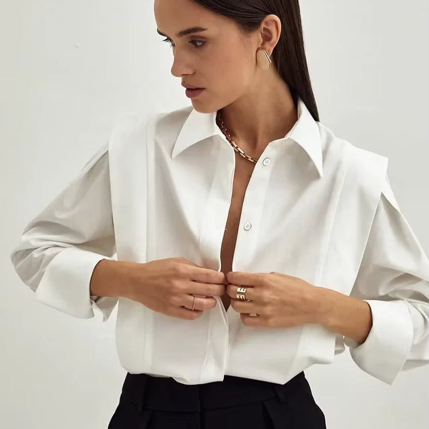 OUDINA Simple Fashionable Casual Elegant Long Sleeve Polo Shirt Women Tops Shirts Blouses Ladies