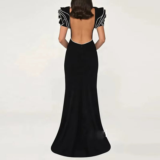 DRESS 2 --------See through Beaded Hollow Mesh Long Dress Gown Elegant Luxury Evening Dresses
