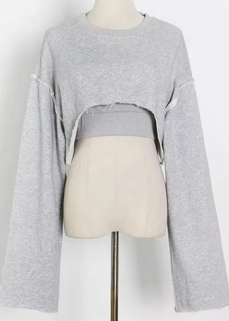 OUDINA Fashionable Casual Crop Vest Sweatshirt Suit Women Three Piece Long-Sleeved Wide Leg Pants Set