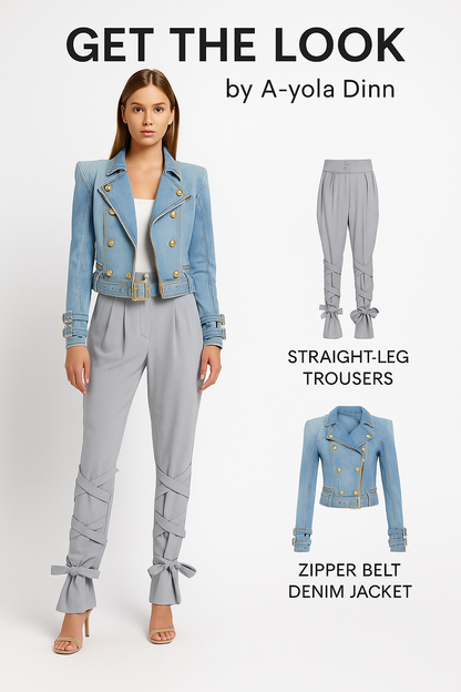 Elevate Your Style with High-Waisted Straight Leg Trousers Featuring Elegant Bow-Tie Details