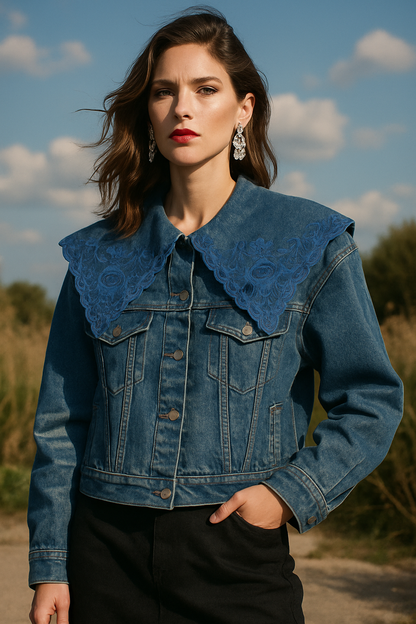 Azure Bloom Embroidered Denim Jacket
