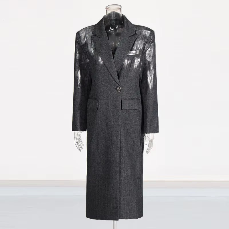 OUDINA Trendy Simple Printed Paint Trench Coat Women Casual Long Coat Single-Button Women'S Trench Coats