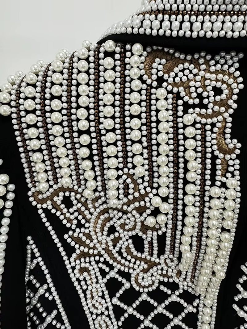 OUDINA New Fashion Vintage Embroidery Beading Diamond Women'S Suit Jackets Autumn Casual Ladies Blazer