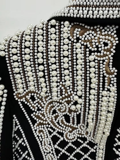 OUDINA New Fashion Vintage Embroidery Beading Diamond Women'S Suit Jackets Autumn Casual Ladies Blazer