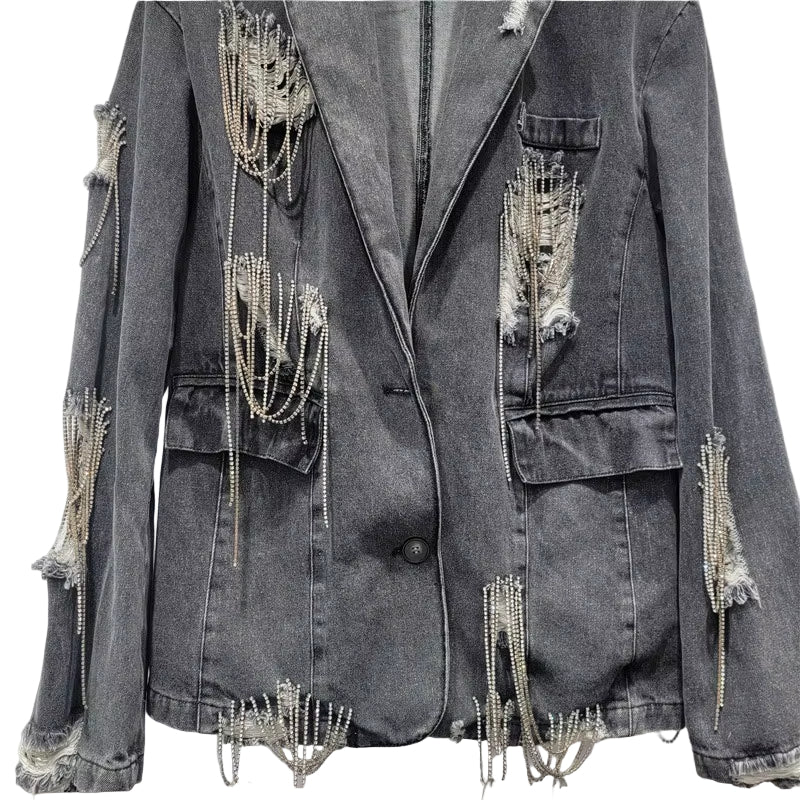 OUDINA Autumn New Irregular Elegant Gray Loose Blazers Jacket for Ladies Blazer Women