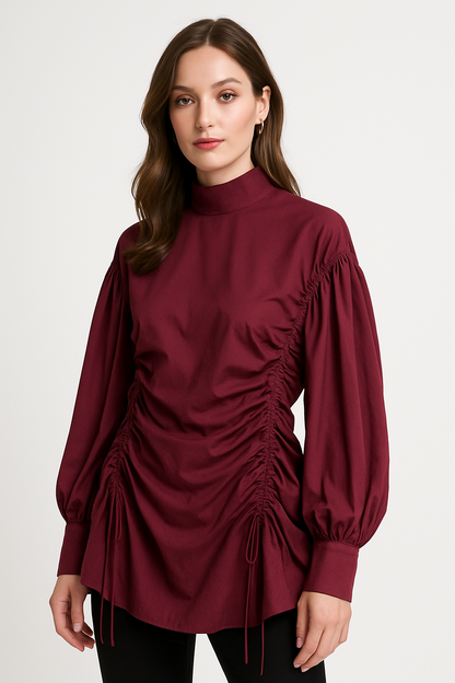 Irregular Drawstring Puffy Blouse Dress
