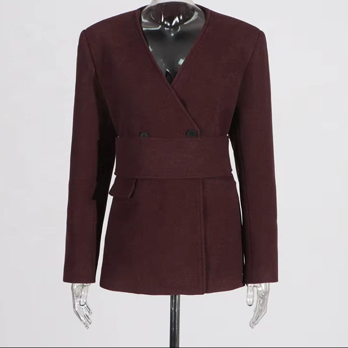 OUDINA Fashion Stitching Sashes High Waist Wide Leg Pants Solid Ladies Suits Women Two Piece Set Women'S Suits