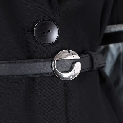 OUDINA New Color Contrast Patchwork Denim Trench Coat Belt Waisted Blazer Long Jacket for Women