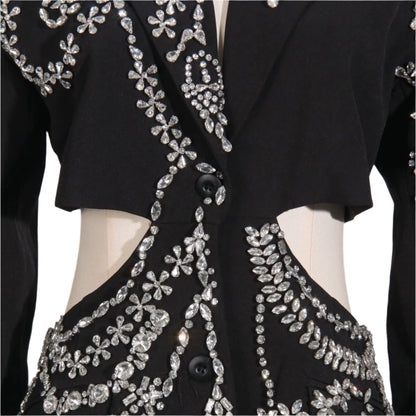 OUDINA Fashionable Hollow Exposed Waist Women'S Blazer Jacket Elegant Blazer for Women Diamond Women'S Blazer