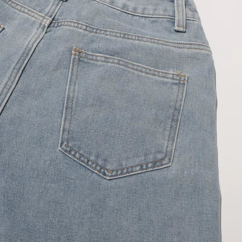 OUDINA Casual Classic Straight Denim Jeans for Women Elegant Flower Applique High Waist Women'S Jeans