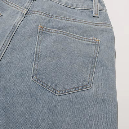 OUDINA Casual Classic Straight Denim Jeans for Women Elegant Flower Applique High Waist Women'S Jeans