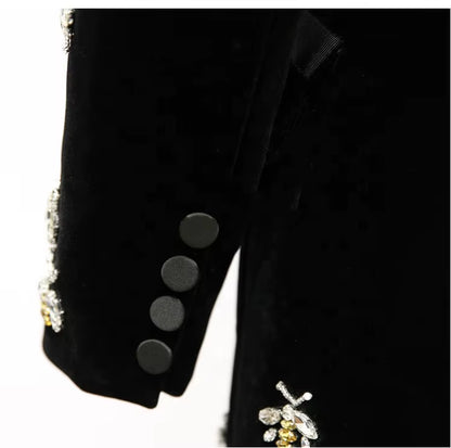 OUDINA High Quality Stylish Bee Beaded Suit Jacket Velvet Blazers Women Mujer Arket Blazer