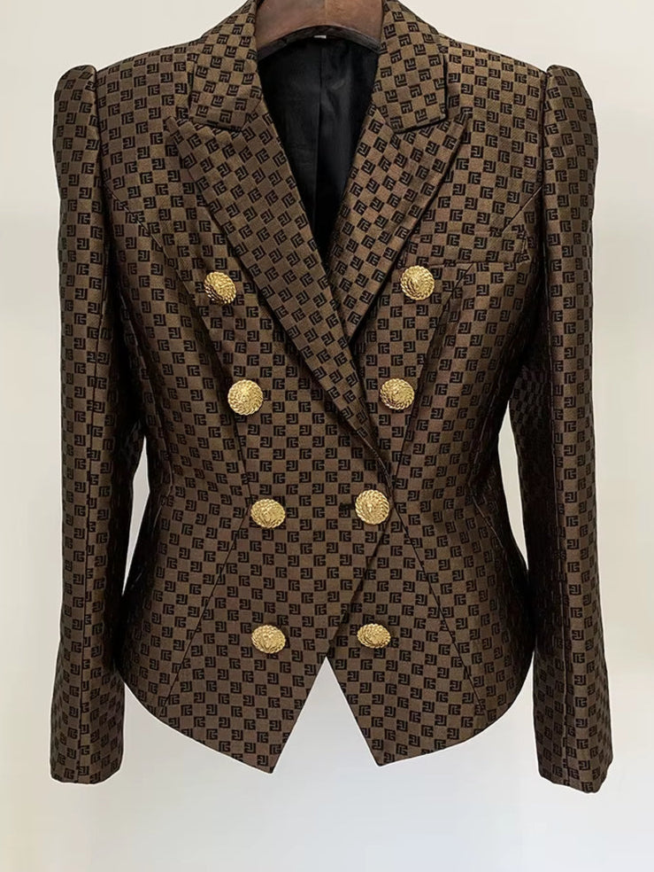 OUDINA in Stock New High Quality Fashion Lion Double-Breasted Slim Jacquard Ladies Formal Blazer Woman