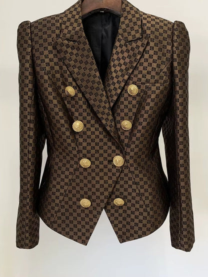 OUDINA in Stock New High Quality Fashion Lion Double-Breasted Slim Jacquard Ladies Formal Blazer Woman
