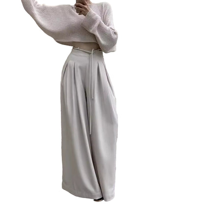 OUDINA New Women'S Palazzo High Waist Drape Casual Drawstring Floor-Mopping Wide Leg Pant Trousers Pants for Women