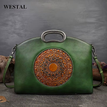 WESTAL Designer Handmade Handbag Top Handle Satchel Bag Totem Tote Bag Luxury Genuine Leather Handbag for Women