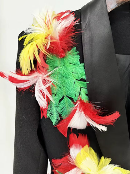 OUDINA Fast Shipping Factory Winter Elegant Feather One Button Maxi Long Blazer Jacket Windbreaker Coat Women'S Trench Coats