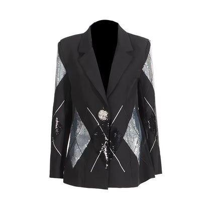 OUDINA New High-End Casual Fashion Collage Sequin Design One Button Blazer Femmes Blazers for Women