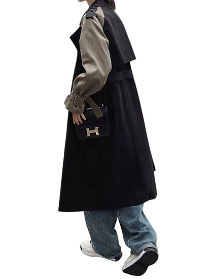 OUDINA New Arrivals Fashion Belt Large Pocket Detachable Plaid Jacket Women'S Trench Coat Long Windbreaker