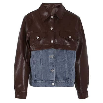 OUDINA High Fashion Buckle Thickened Faux Fur Motorcycle Jacket Leather Winter Coats for Ladies Women