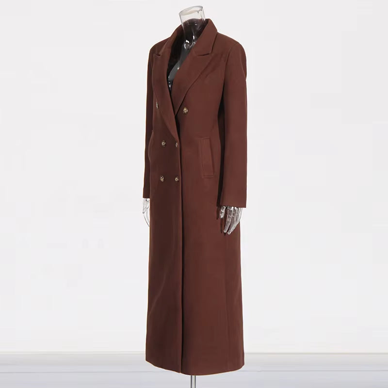 OUDINA Fashion Solid Double-Breasted Straight Long Vintage Winter Coat Elegant Trench Coats Women Casual Coats for Women