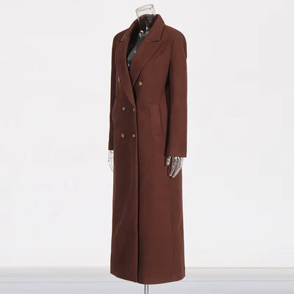 OUDINA Fashion Solid Double-Breasted Straight Long Vintage Winter Coat Elegant Trench Coats Women Casual Coats for Women