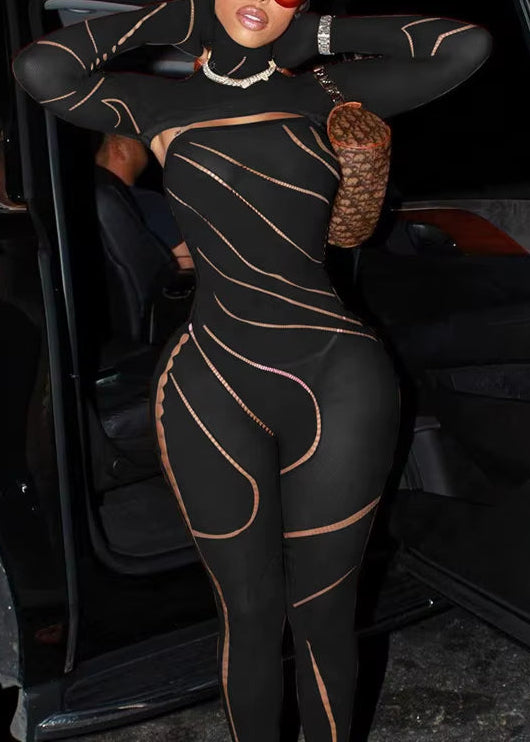  SEGER - Hooded  Knitted Mesh Jumpsuit