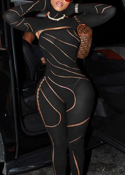  SEGER - Hooded  Knitted Mesh Jumpsuit