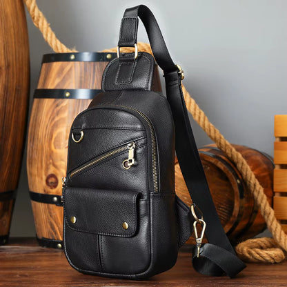 MARRANT Travel Hiking Leather Sling Bag Men Crossbody Shoulder Chest Daypack Genuine Leather Crossbody Bag Chest Bags for Men