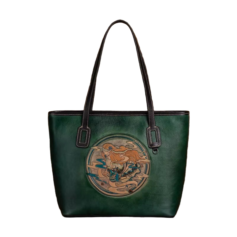 Westal Women Vintage Cowhide Leather Embossed Shoulder Tote Bag Large Work Purse Handbag Genuine Leather Women Laptop Tote Bag