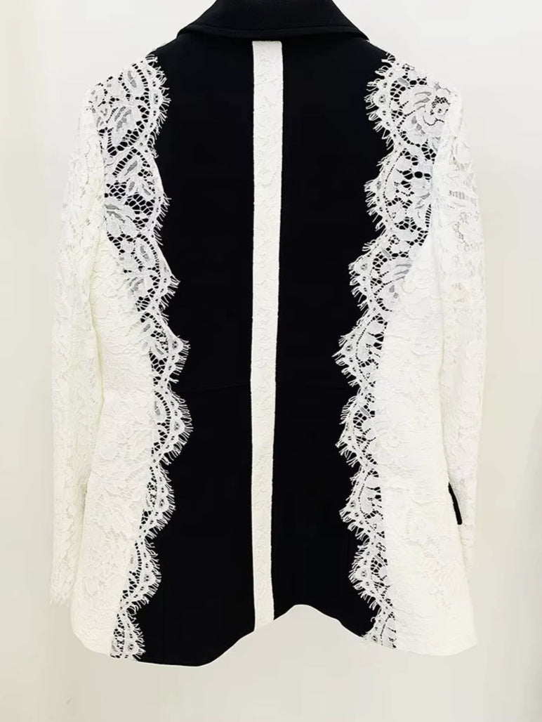 OUDINA Fashion Formal Lace Sleeve Splice Blazer Jacket Suit Elegant Blazer Casual Ladies Blazer