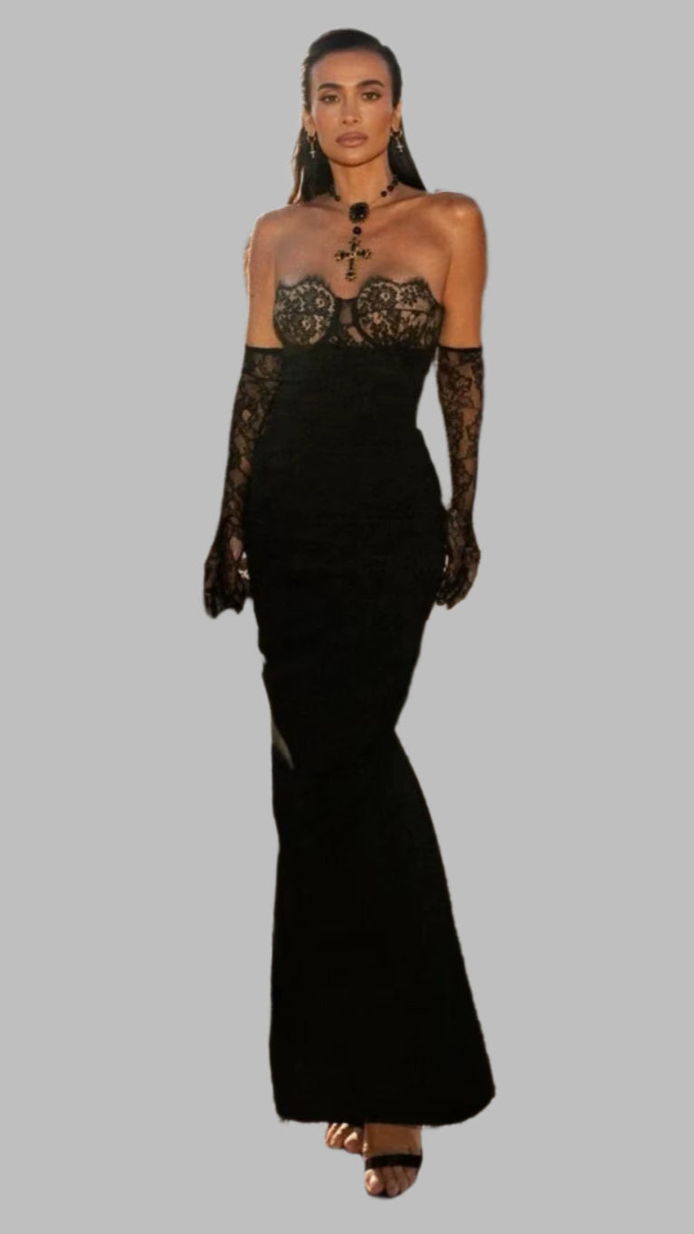 Zipper Gloves Long Dress Ladies Party Elegant Vintage Women'S Dresses