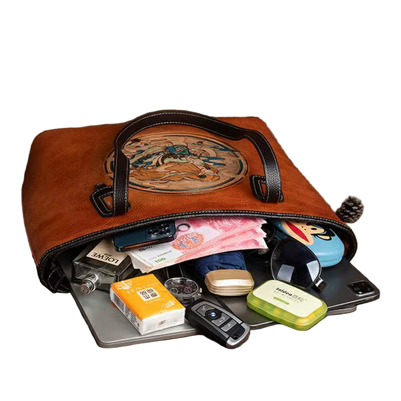 Westal Women Vintage Cowhide Leather Embossed Shoulder Tote Bag Large Work Purse Handbag Genuine Leather Women Laptop Tote Bag