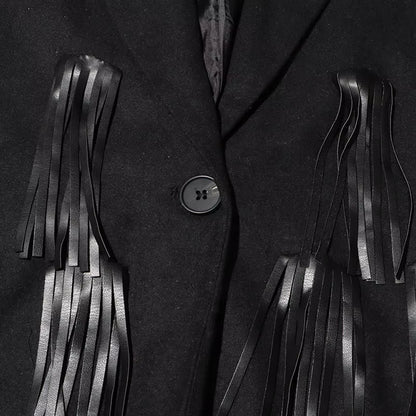 OUDINA Australian Show Style Fashion Spring New Design Leather Splicing Tassel Windbreaker Women'S Long Coat