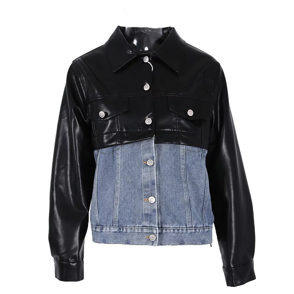 OUDINA High Fashion Buckle Thickened Faux Fur Motorcycle Jacket Leather Winter Coats for Ladies Women