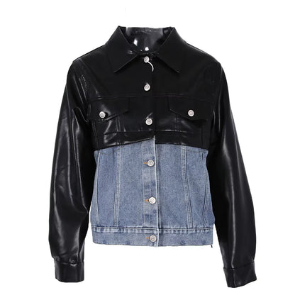 OUDINA High Fashion Buckle Thickened Faux Fur Motorcycle Jacket Leather Winter Coats for Ladies Women