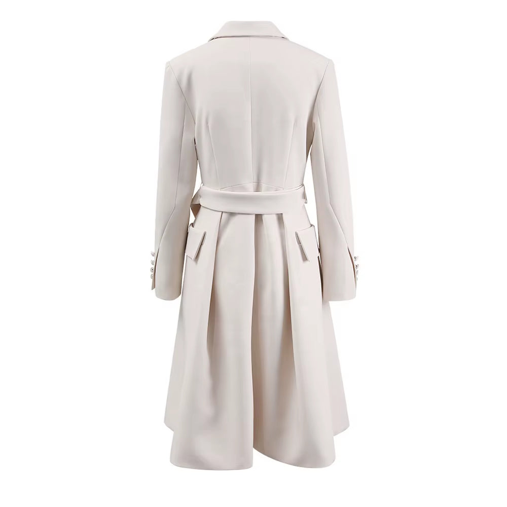 OUDINA French Style Winter Simple with Belt Three-Dimensional Tailoring Vintage Long Trench Coats Jackets for Women