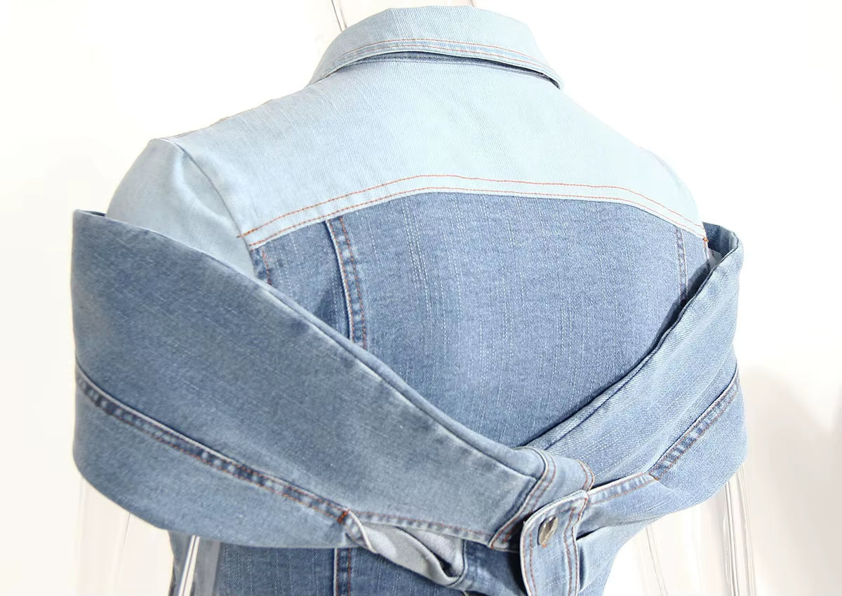 OUDINA Fashionable Unique Style Layered One Shoulder Irregular Blouses and Top Denim Tops Shirts for Women