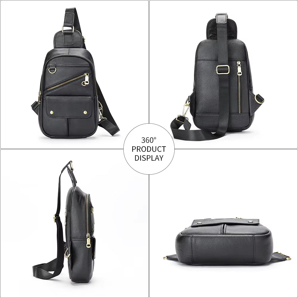 MARRANT Travel Hiking Leather Sling Bag Men Crossbody Shoulder Chest Daypack Genuine Leather Crossbody Bag Chest Bags for Men