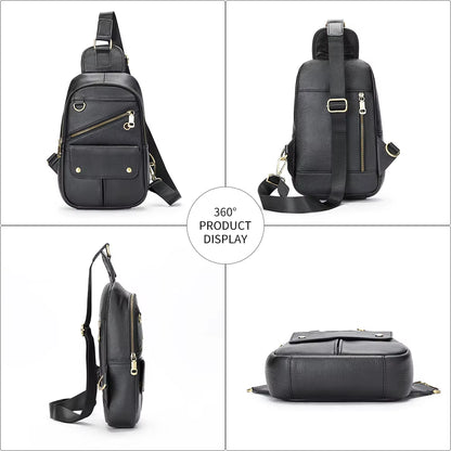 MARRANT Travel Hiking Leather Sling Bag Men Crossbody Shoulder Chest Daypack Genuine Leather Crossbody Bag Chest Bags for Men