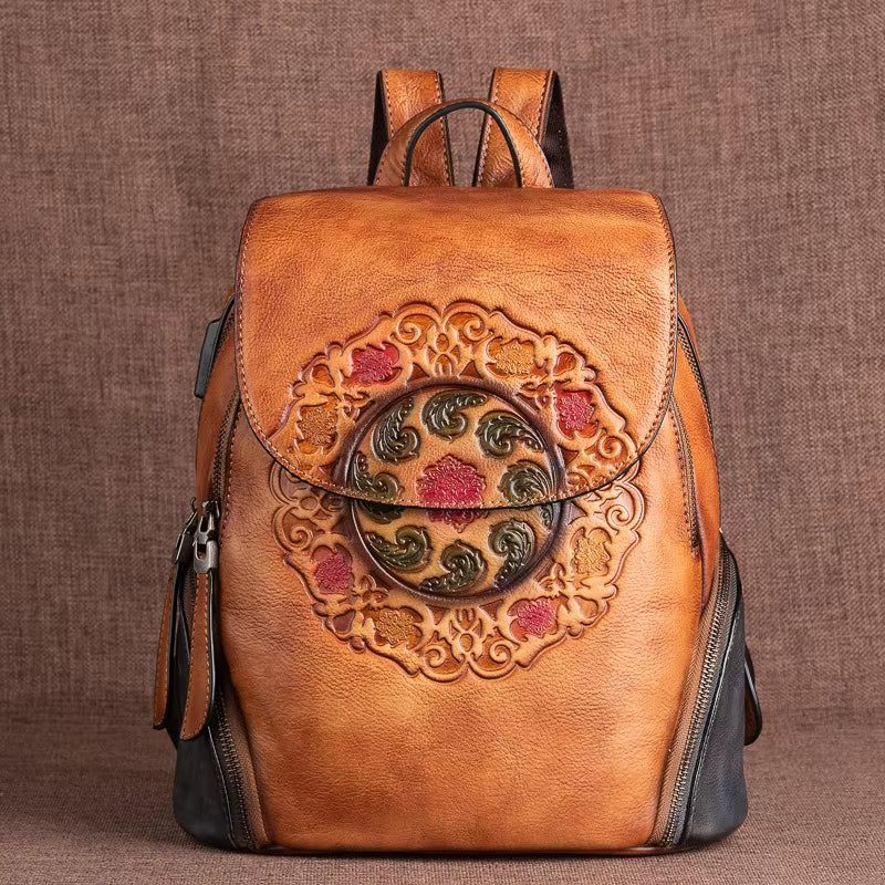 Westal Handmade Chinese Style Cowhide Leather Bag Backpack Genuine Leather Womans Backpack Leather Backpack for Woman