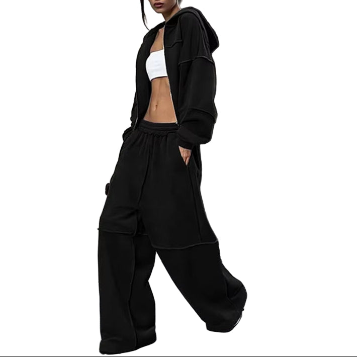 OUDINA New Fashionable Embroidered Women Sets Two Piece Casual Long Sleeve Hoodies Straight Pants Set