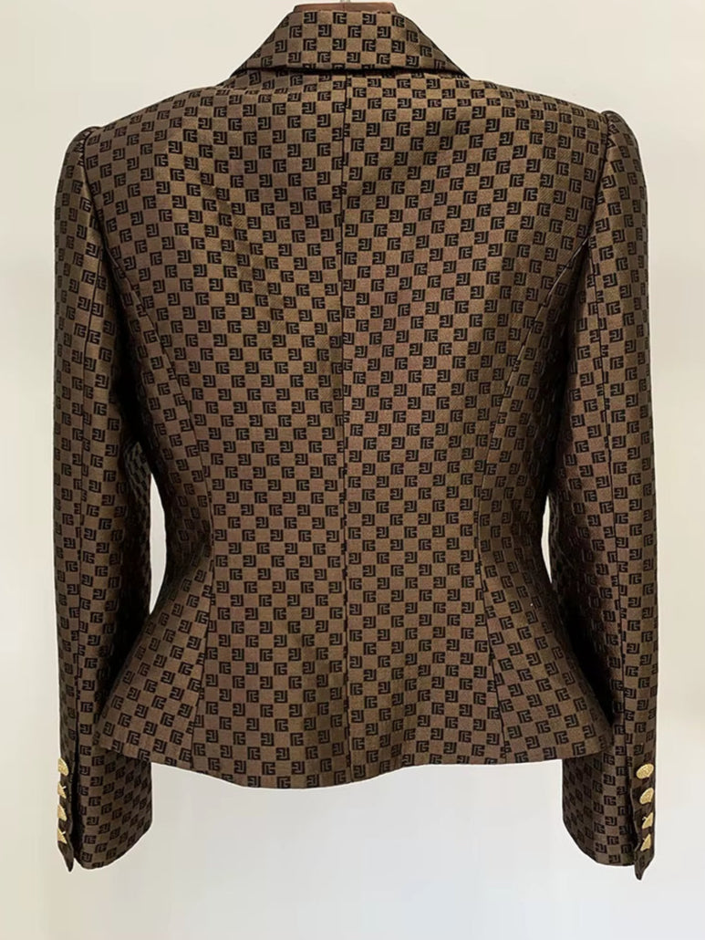 OUDINA in Stock New High Quality Fashion Lion Double-Breasted Slim Jacquard Ladies Formal Blazer Woman