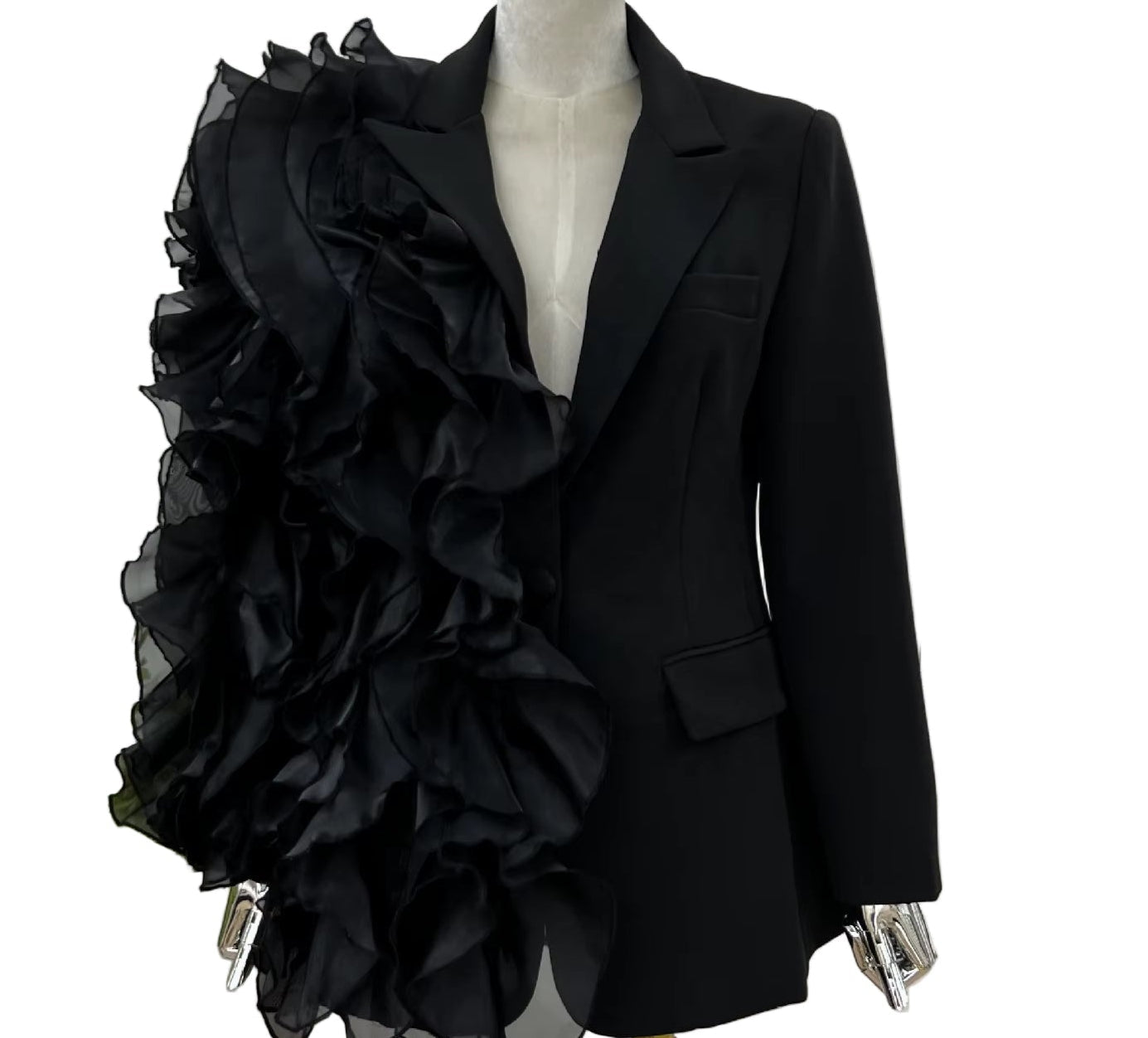 OUDINA Fashion Asymmetric Ruffles Blazer for Women Elegant Women'S Suit Blazers Slim Women Blazer