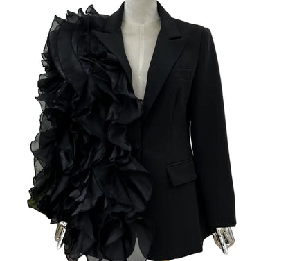 OUDINA Fashion Asymmetric Ruffles Blazer for Women Elegant Women'S Suit Blazers Slim Women Blazer