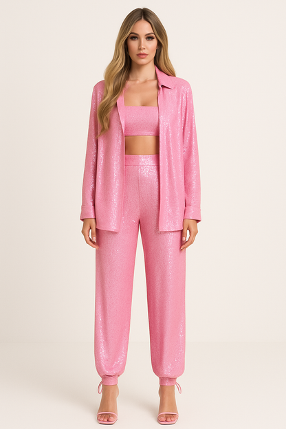 Pink Sequin Bandeau 3 piece set