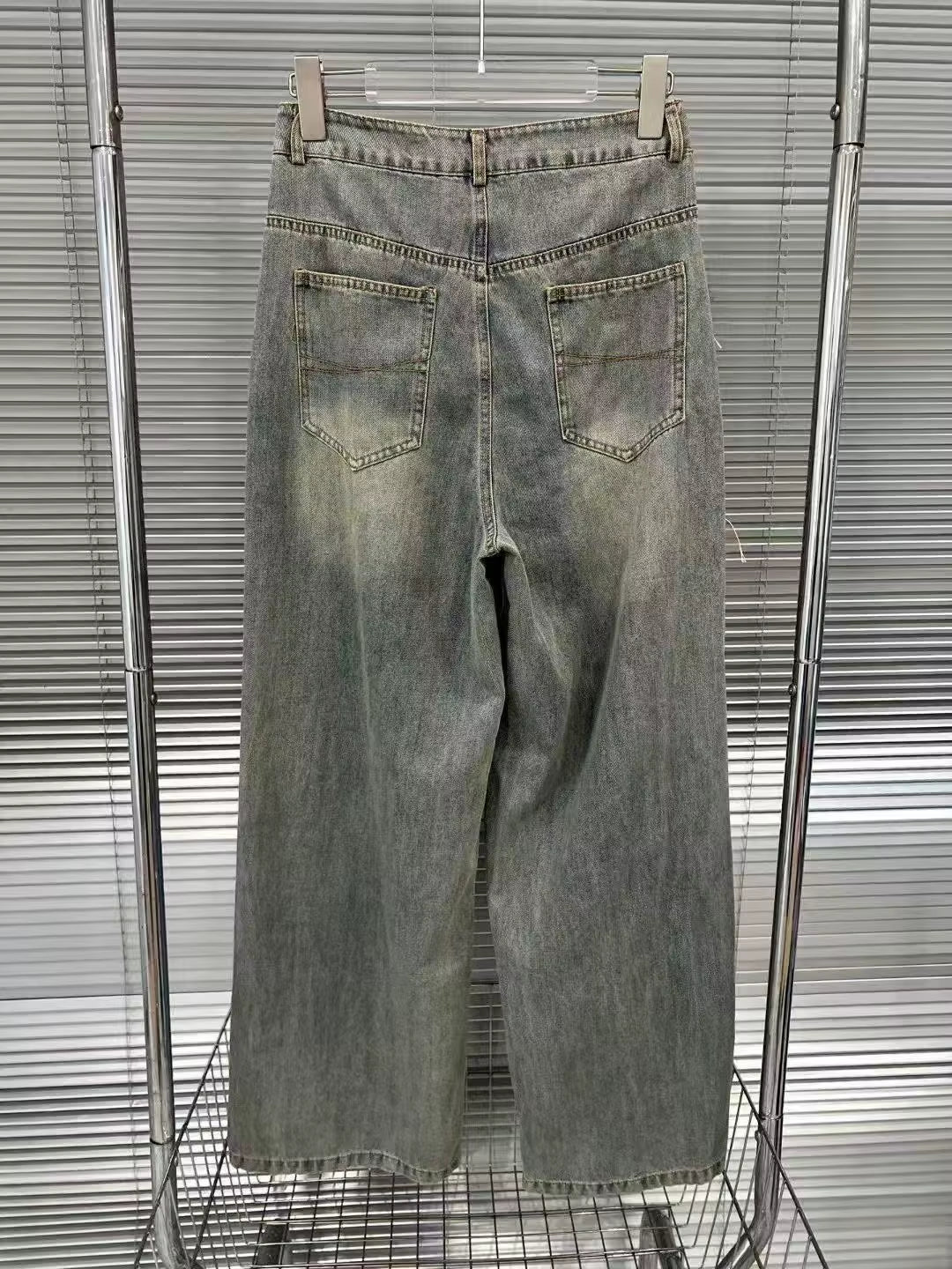 OUDINA New American Fashion Jeans Wave Fractal Structure Straight Leg Pants High Waist Denim Pants for Women