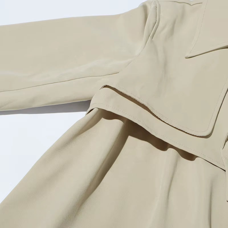 OUDINA Fashion Elegant Solid Splicing Belt Asymmetric Long Women'S Coat Casual Women Trench Coat