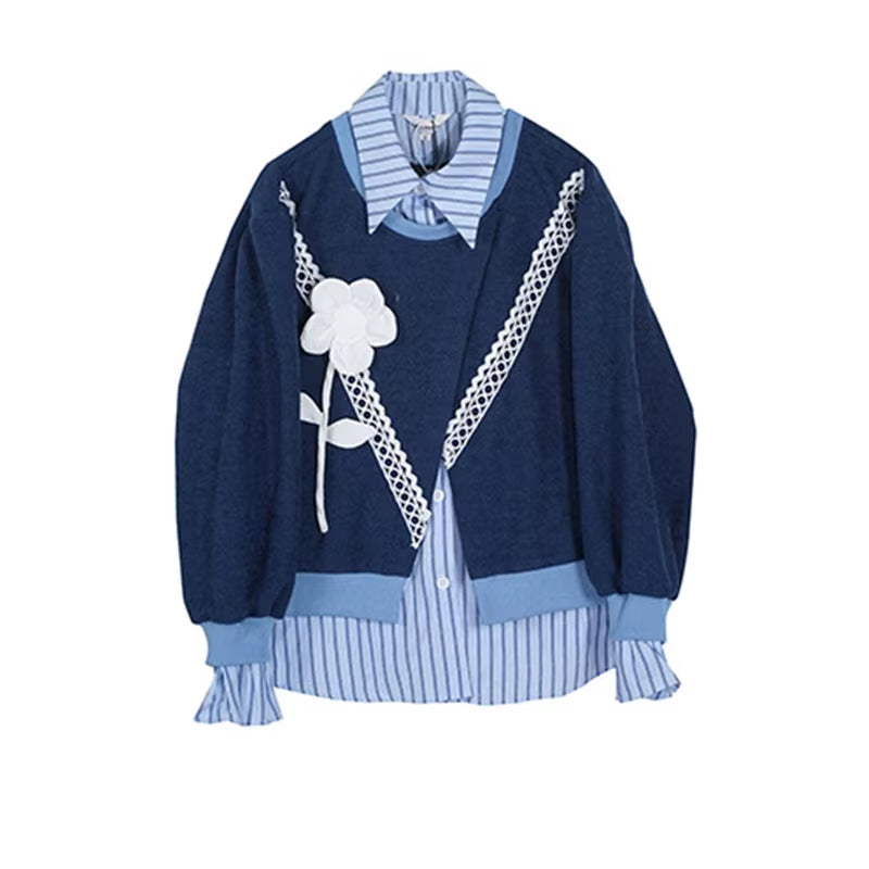 OUDINA Dropshipping Chic Stripe Top Casual Ladies Sweatshirts Women Custom Sweatshirt