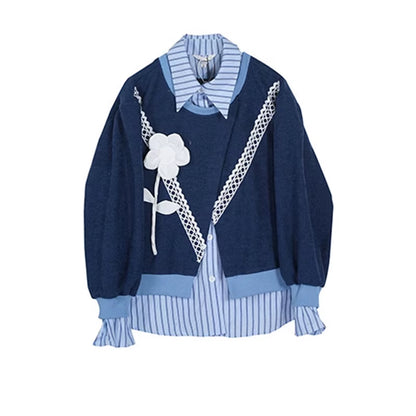 OUDINA Dropshipping Chic Stripe Top Casual Ladies Sweatshirts Women Custom Sweatshirt